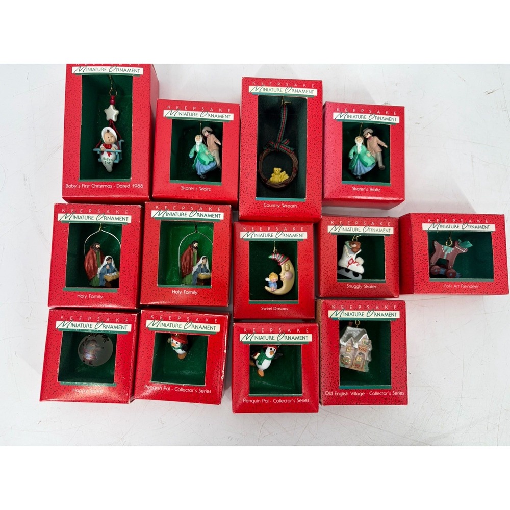 Hallmark Keepsake Miniature Christmas Ornaments Vintage 1988 Boxed Lot of 13